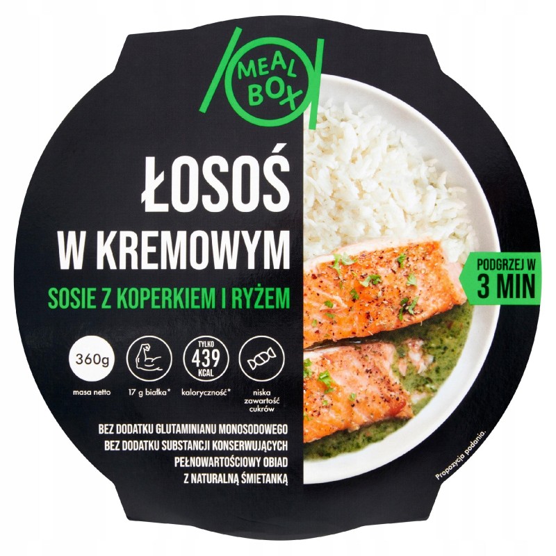 ŁOSOŚ W KREMOWYM SOS. Z KOP. I RYŻEM 360G MEAL BOX