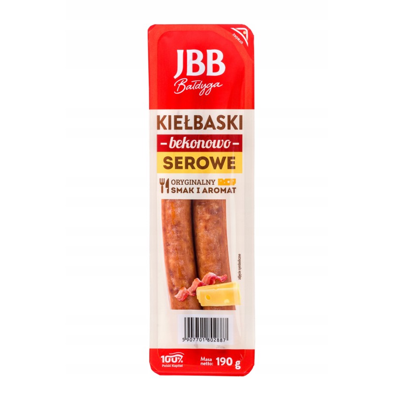 KIEŁBASKI BEKONOWO- SEROWE 190G JBB