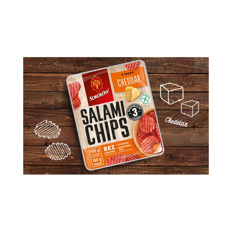 SALAMI CHIPS CHEDDAR 60G SOKOŁÓW