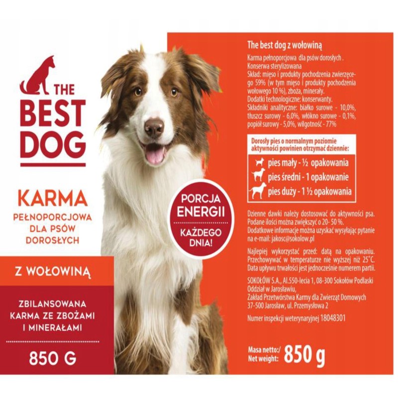 KARMA THE BEST DOG Z WOŁOWINĄ 850G SOKOŁÓW X10 SZT