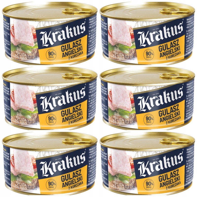 !!NOWOŚĆ!! KONSERWA GULASZ ANGIELSKI Z KURCZAKA 300G KRAKUS x6