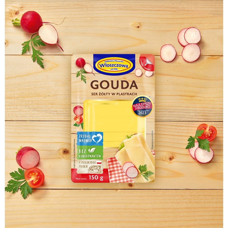 SER ŻÓŁTY GOUDA W PLASTRACH 150G WŁOSZCZOWA