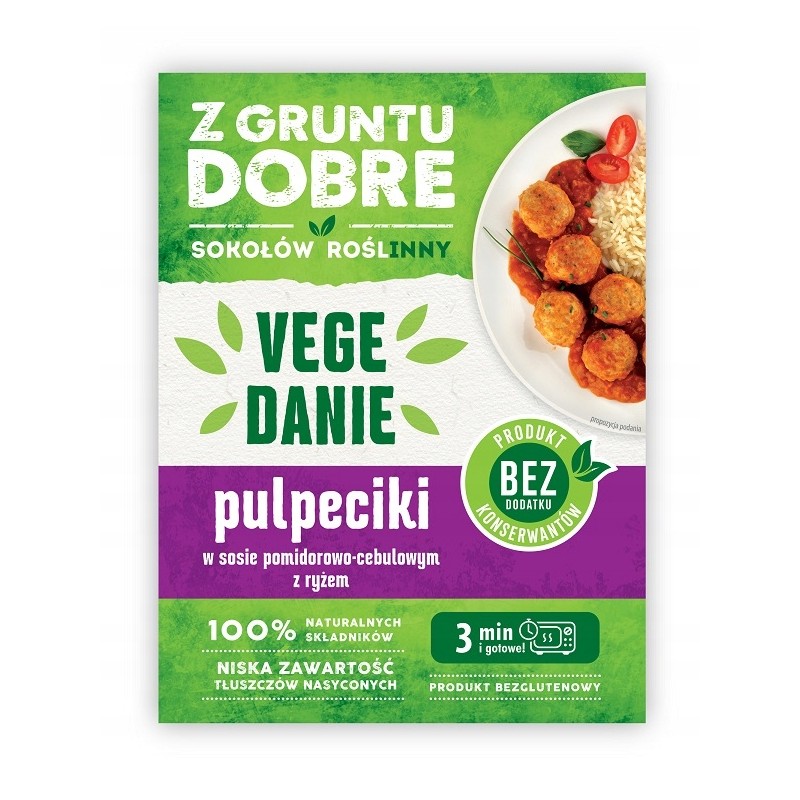 PULPECIKI w sosie pom.-ceb. z ryżem GOTOWE VEGE DANIE 360G SOKOŁÓW